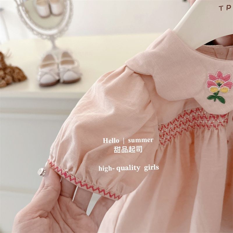 Pakaian Anak-anak Korea Setelan Merah Muda Manis Bayi Perempuan Gaya Musim Panas 23 Set Dua Potong A