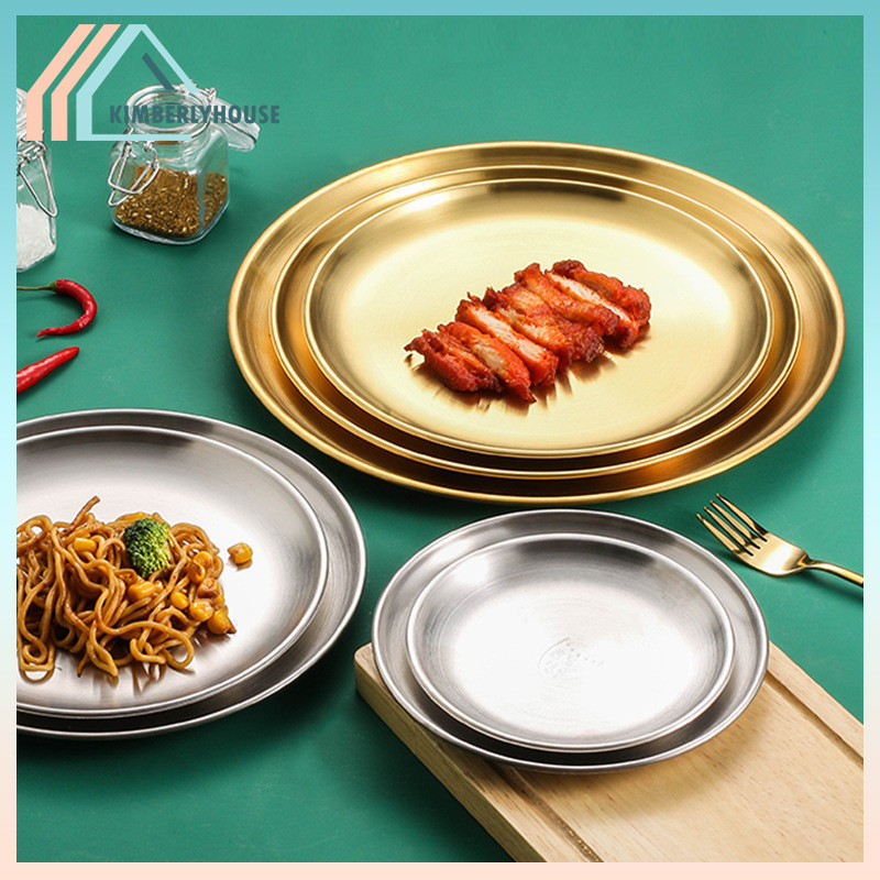 Piring Bulat Gold| Piring Stainless Gold| Piring Korea Aesthetic
