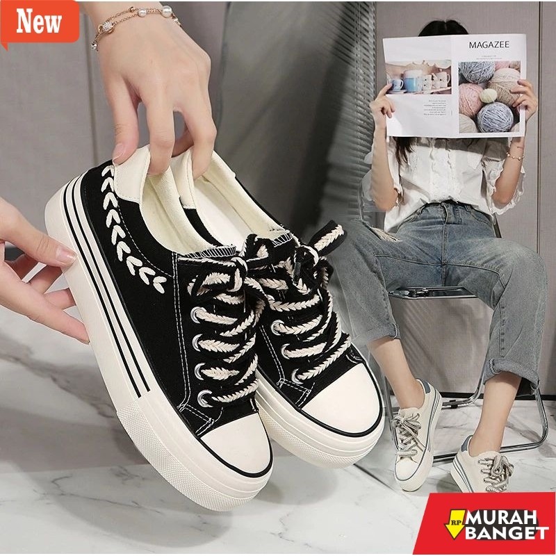 Sepatu wanita buat lebaran- "FREE BOX"  SEPATU SNEAKERS WANITA KANVAS KOREA ASLI FASHION STYLIST BES