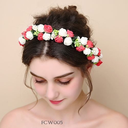 Flower Crown Merah Putih Aksesoris Pesta Anak Hijab Fcw005