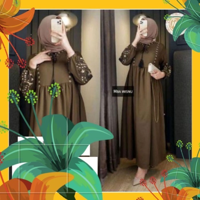 promosi toko Baju Gamis Wanita Bordir Jumbo RPNAYLA Busana Dress Muslim terbaru - Army, S