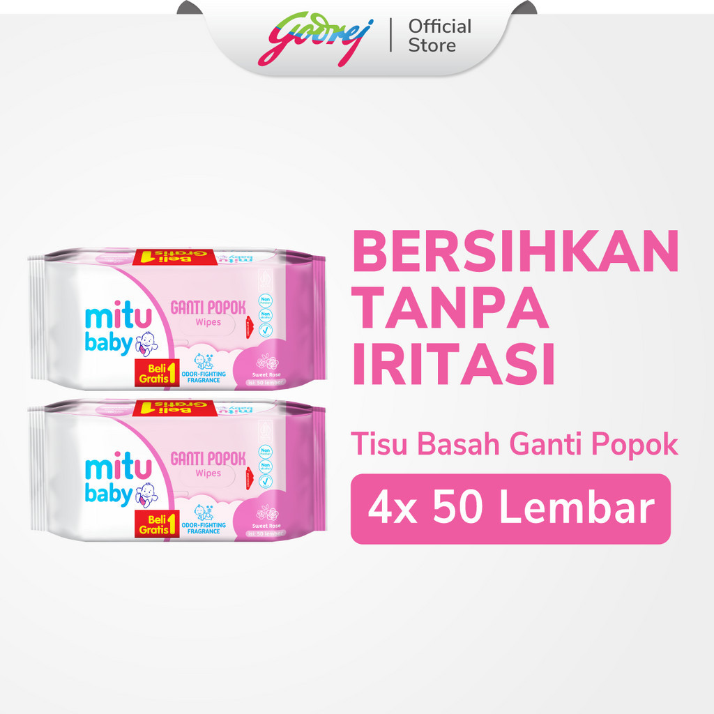 Mitu Baby Tisu Basah Ganti Popok Sweet Rose 50'S Beli 1 Gratis 1 [2 Packs] - Tisu Basah Bayi