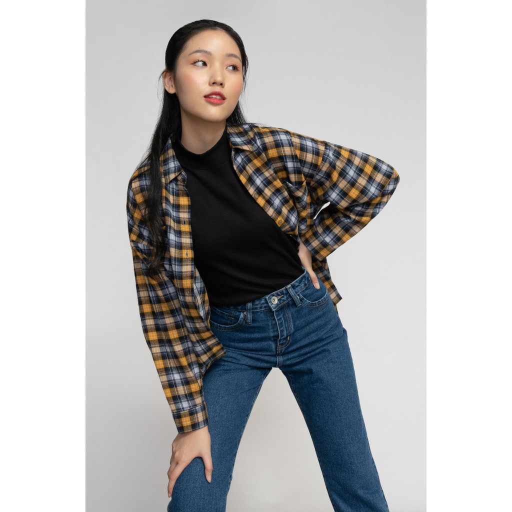 Aplomb Kemeja Wanita Flanel Kim Navy Yellow 2401045NJ
