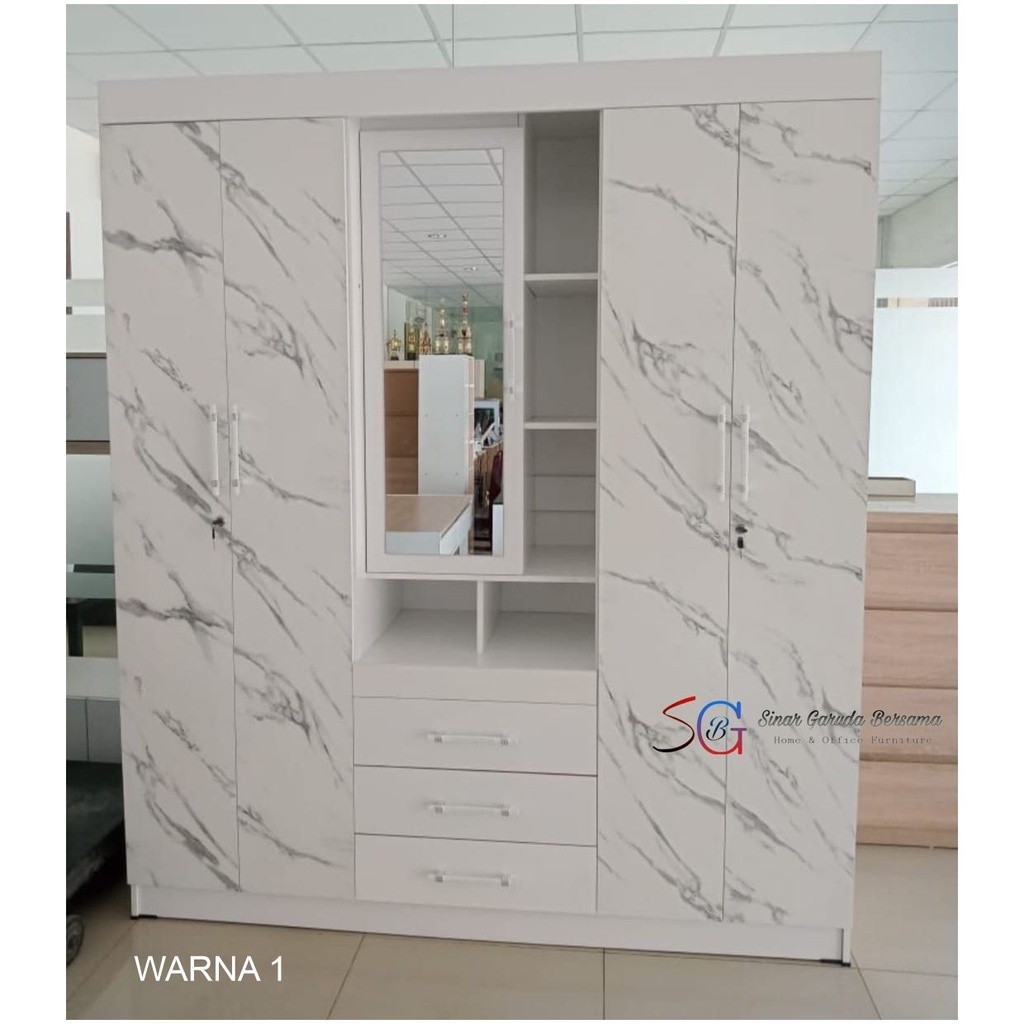 

PROMO SPESIAL LEMARI JUMBO 4 PINTU KACA TUALET 2 PILIHAN WARNA / LEMARI PAKAIAN TERBARU PUTIH MARBLE MARMER