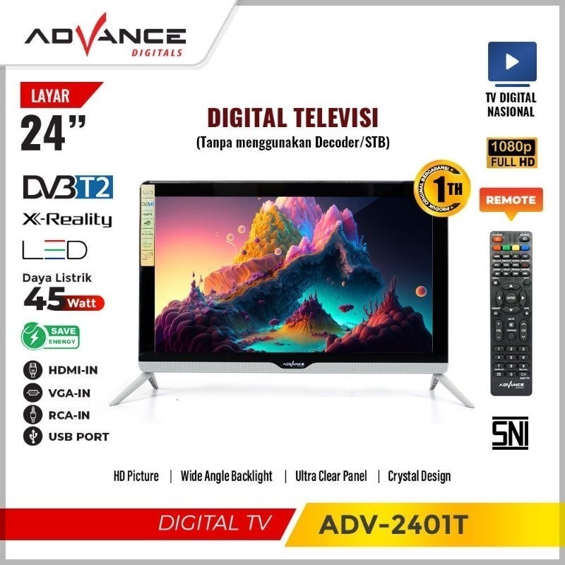 TD LED 24 Inch ADV-2401T Advance / TV LED Digital DVB T2 X-Reality Televisi UG5