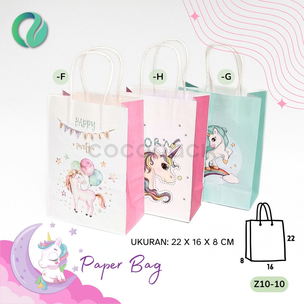 

(6 PCS) Paper Bag Motif Unicorn Gift Souvenir Tas Kado Goodie Bag 16x8x22cm