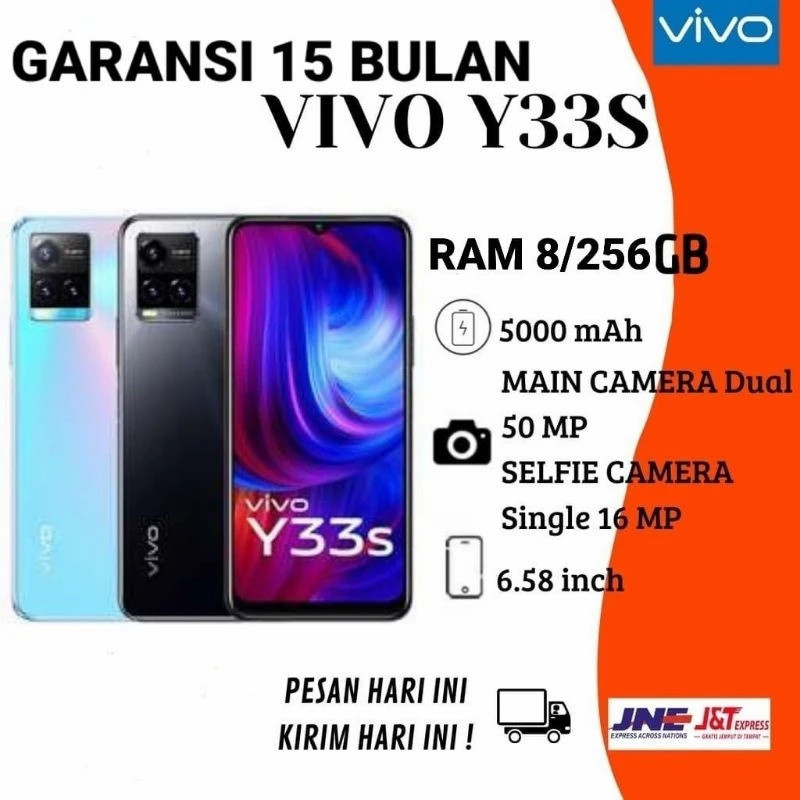 VIVO Y33S 8+256GB/HP MURAH/Fullset /dengan AI Triple Camera, Baterai 5.000 mAh, 6GB RAM + 128GB ROM,