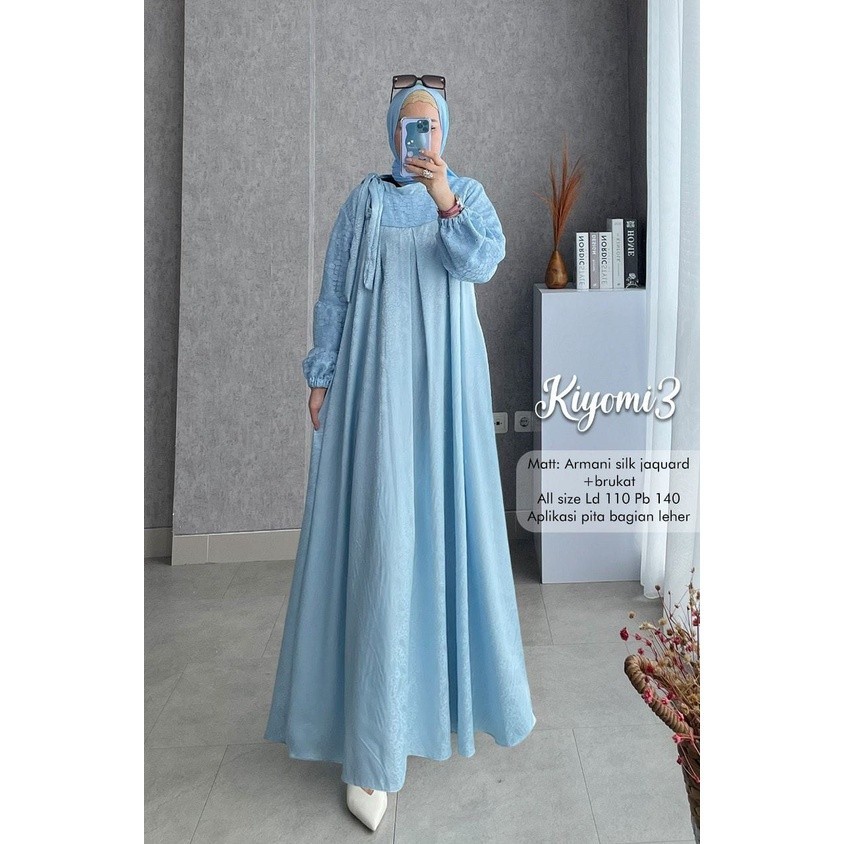 Gamis Wanita Kiyomi 3 Armani Silk Jaguar Mix Brukat / Gamis Muslim Syari Ibu Busui / Dress Hijab