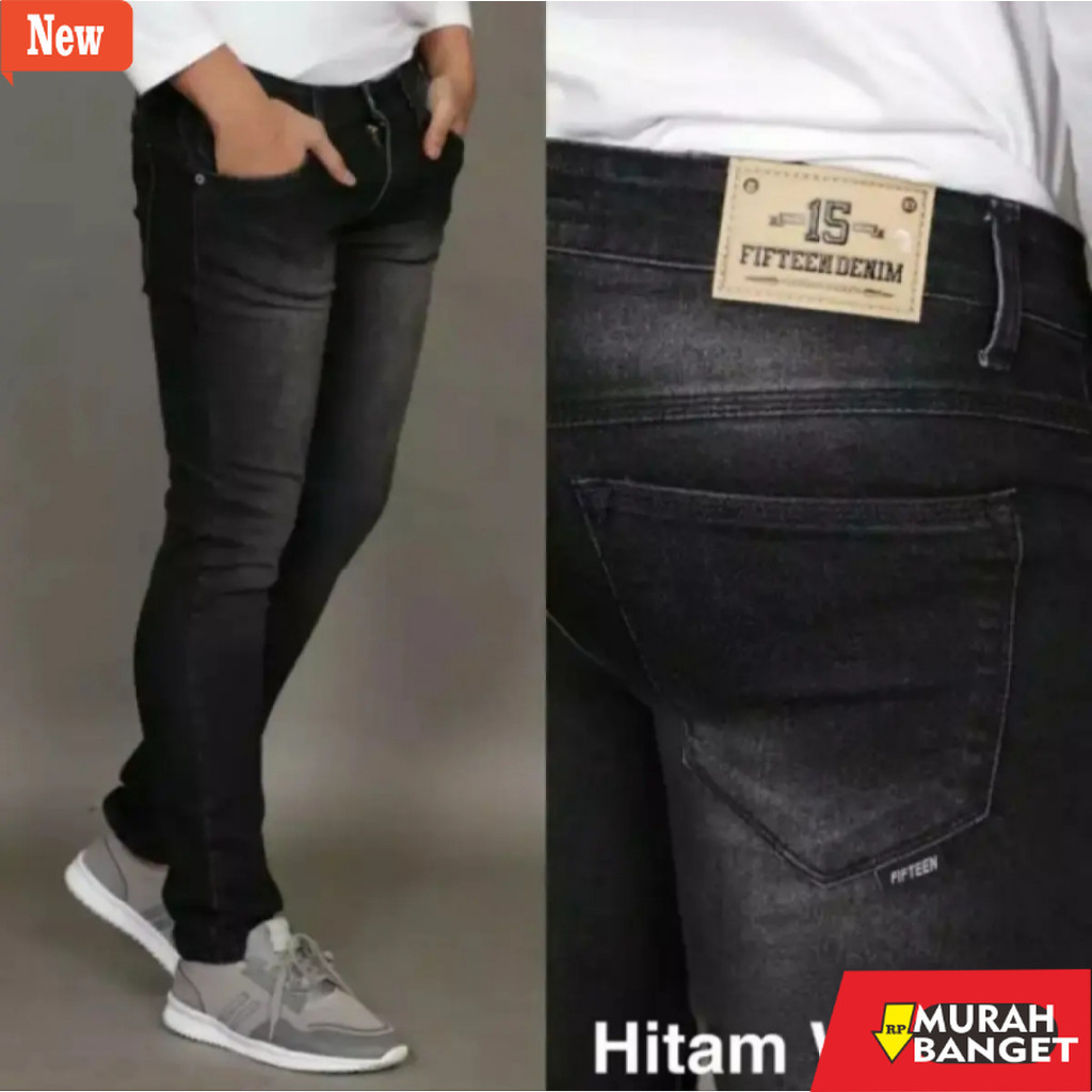 Celana denim pria- FIFTEEN DENIM Celana Jeans Panjang Pria Slim Fit Denim Stretch