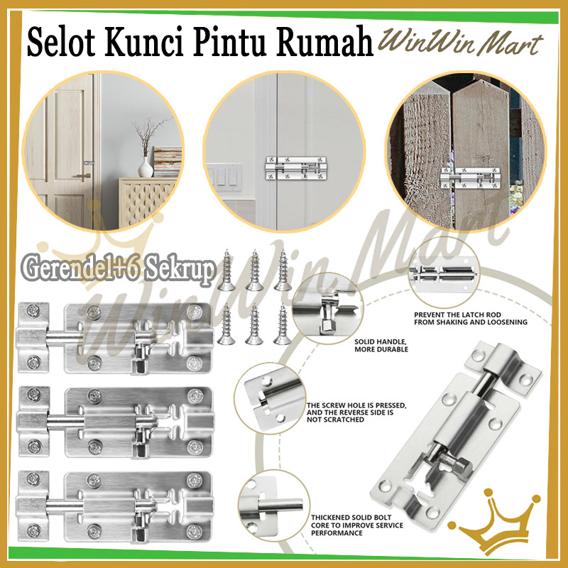 Besi Tebal Selot/Grendel Slot Pintu Jendela Stainless Steel/ Selot Kunci Pintu Rumah