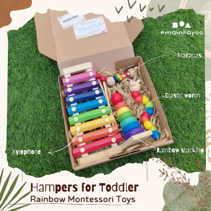 

[Best]PROMO Kids Toddler Hampers Gift - Wooden Rainbow Montessori Toys - A