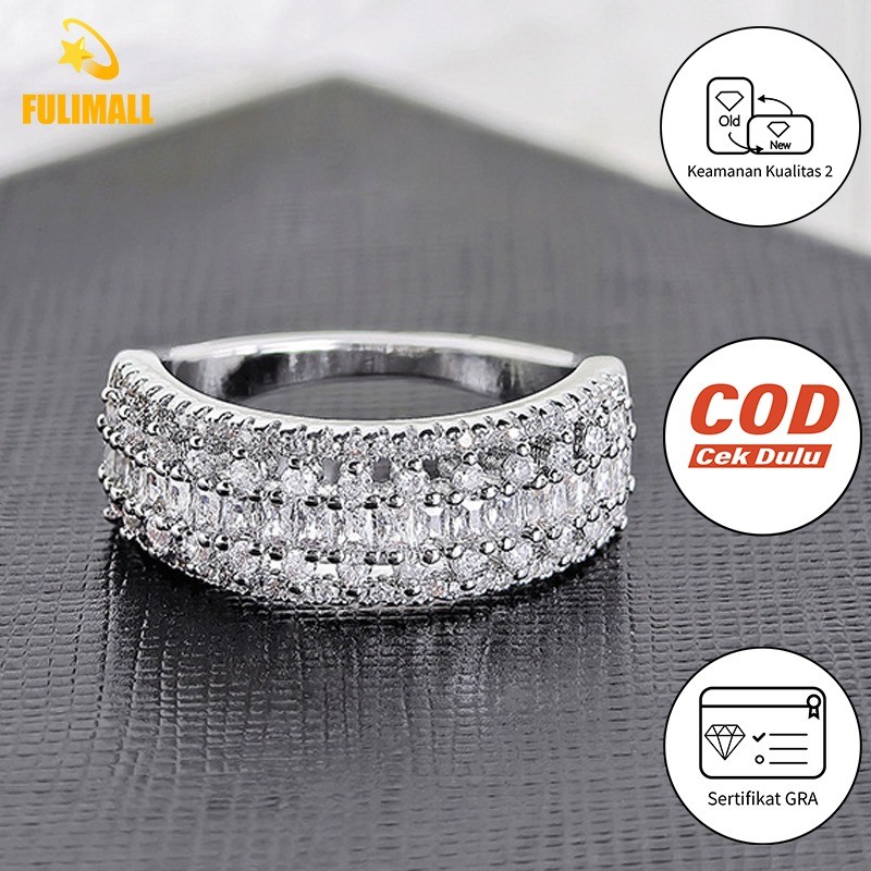 FULIMALL Cincin Moissanite Persegi Tangga Wanita Modis Dan Mewah Untuk Wanita Stok