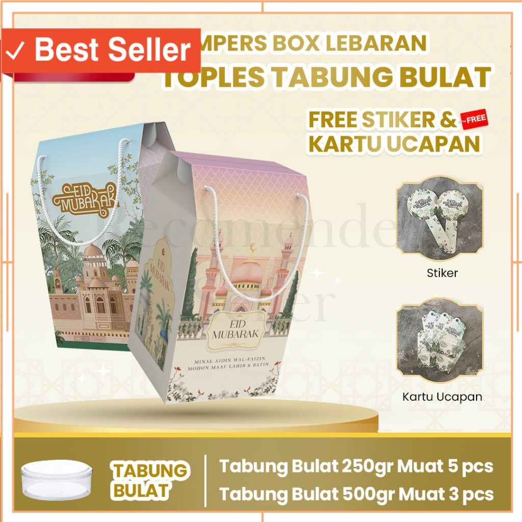 

Hampers Murah Coklat Valentine Pacar Anniversary Unik Lucu Kreatif / 50pcs Gable Box kotak hampers Lebaran idul fitri Tali jinjing/Box Hampers besar toples BULAT Kue Kering Idul Fitri / estetik finishing foil (Paket 50pcs) muat toples BULAT (250gr : 5 top