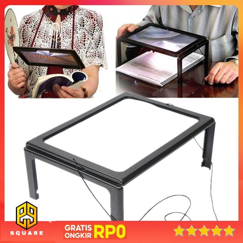 

NEWACALOX Kaca Pembesar Bentuk Meja untuk Baca Magnifier with 4 LED 3X - HL-A4 Original 99 Square