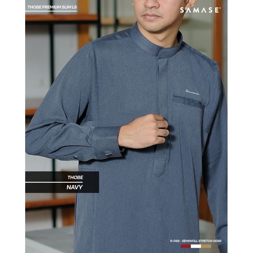 "V.NLN" - TERBARU SAMASE Jubba Jubah Thobe Premium Slim R068 Ghamis Pria Dewasa Lengan Panjang - Nav