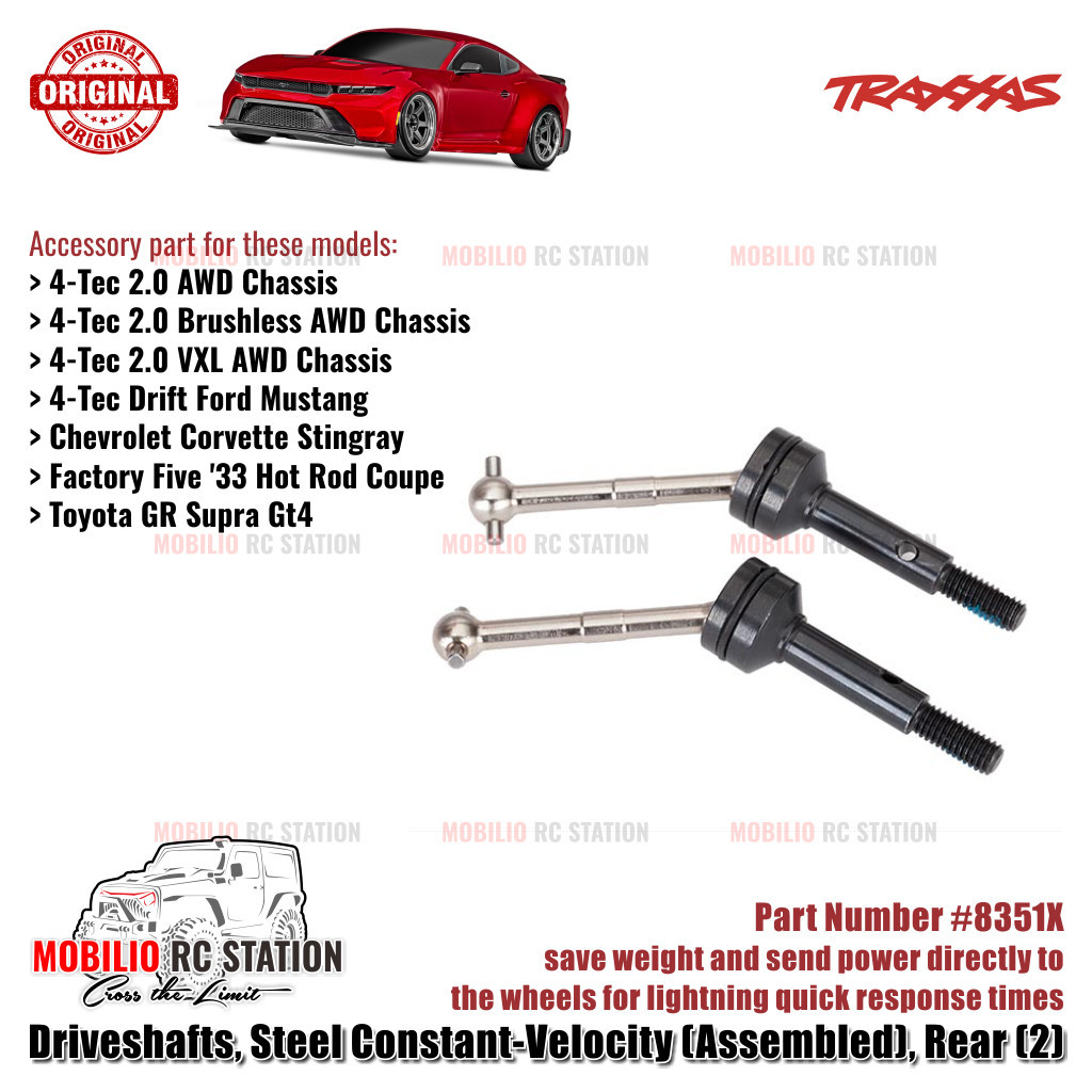 Traxxas Part #8351X Rear Steel Driveshafts Constant-Velocity (Assembled) 4-Tec Drift Ford Mustang RC