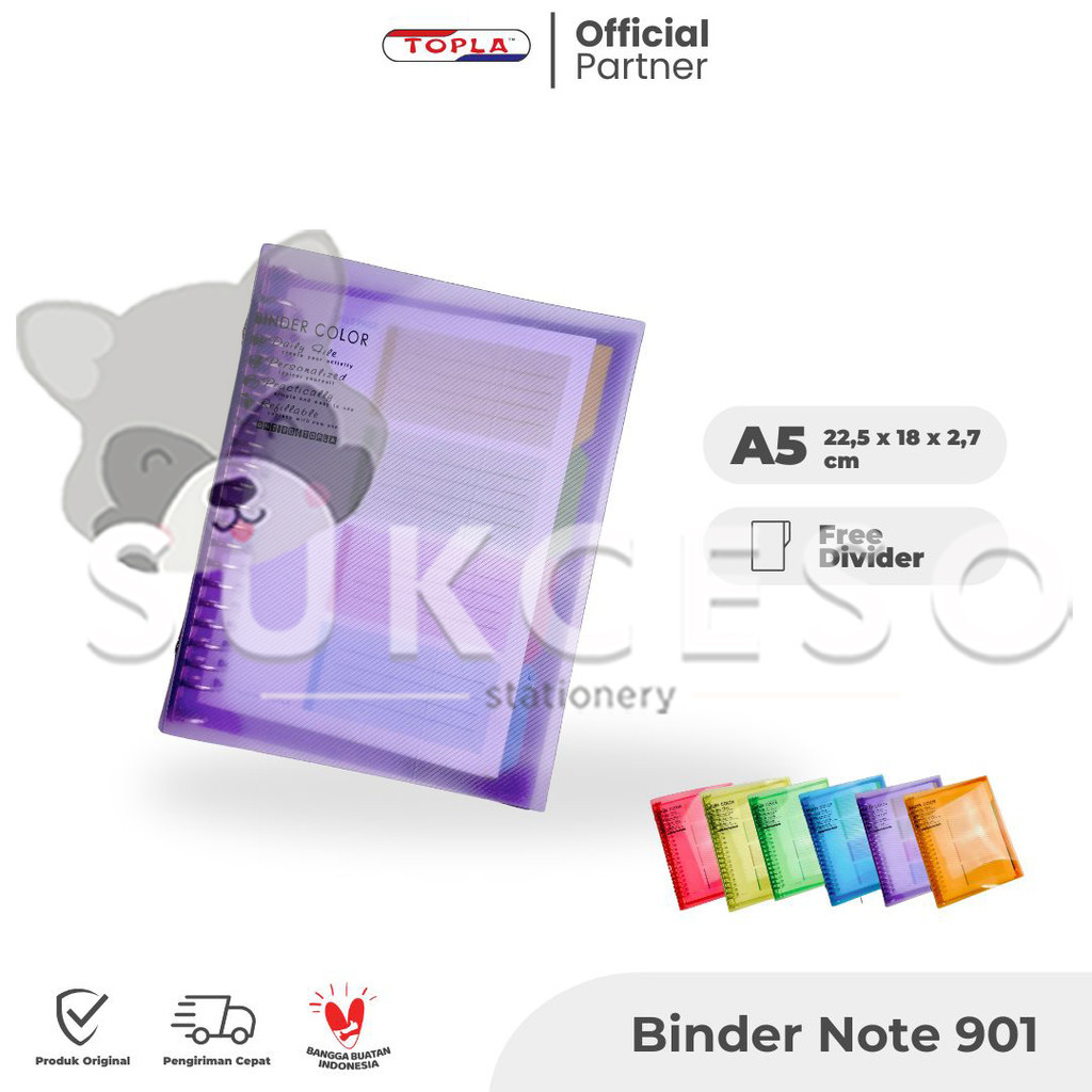 

TOPLA Binder Note Book A5 BNT-901 / Buku Catatan 20 Ring Besi Transparant Color Murah