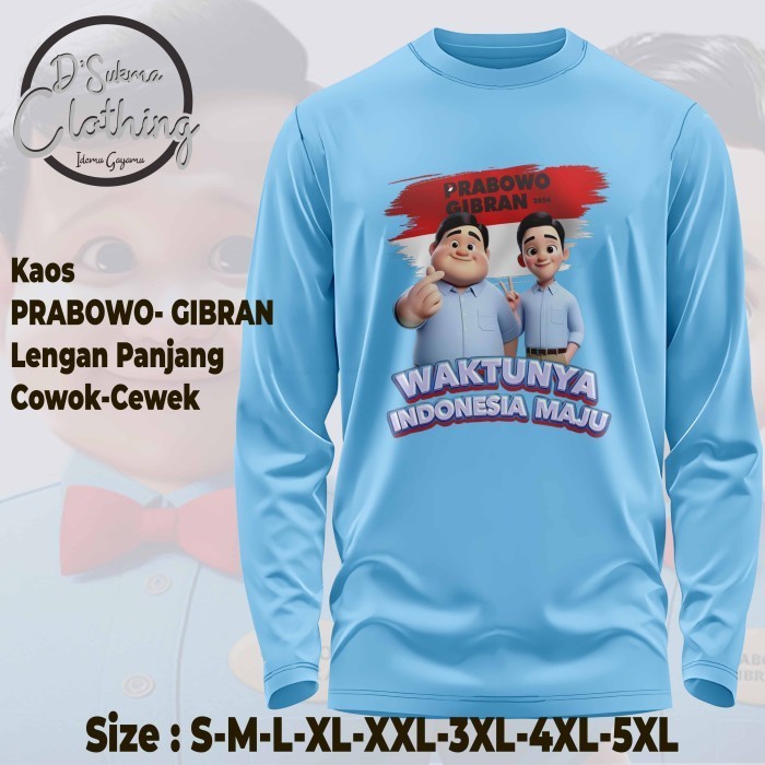 Kaos Prabowo Gibran Lengan Panjang Dewasa / Kaos Prabowo Gemoy / Baju Prabowo Gibran / 30s - Indones