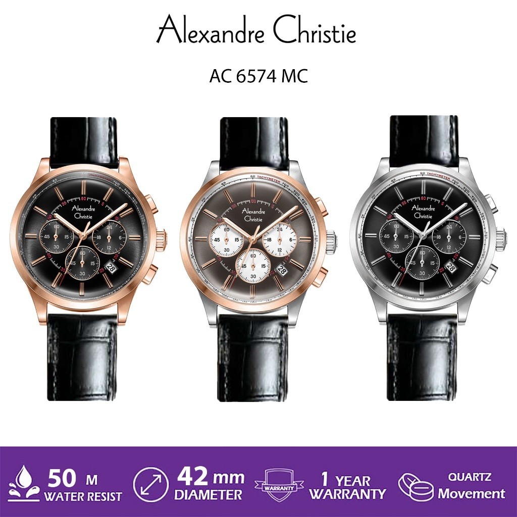 AC 6574 ALEXANDRE CHRISTIE AC6574 JAM TANGAN KULIT PRIA ORIGINAL GARANSI RESMI