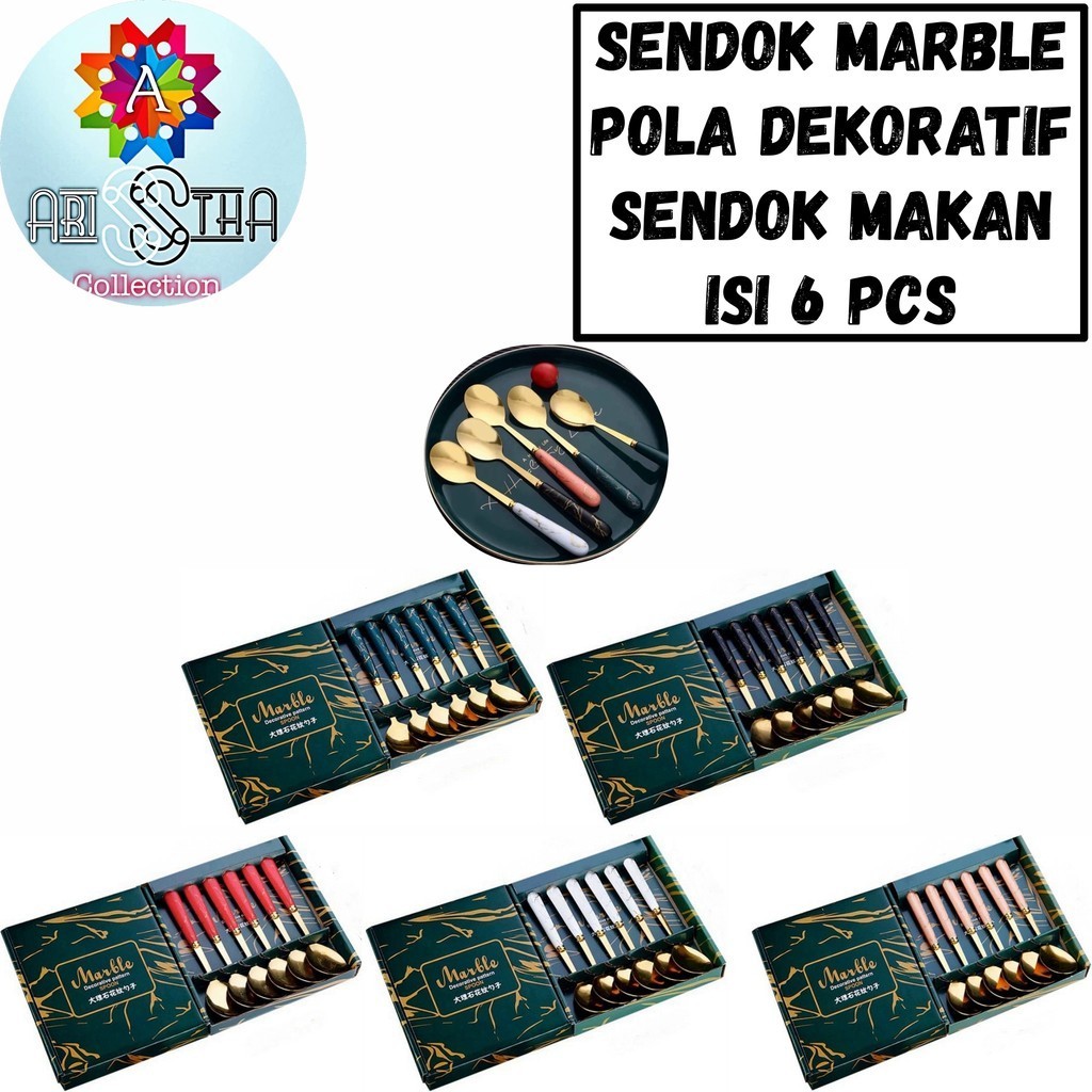 Sendok Marble Warna Gold isi 6 Pcs Stainless Steel Sendok Makan