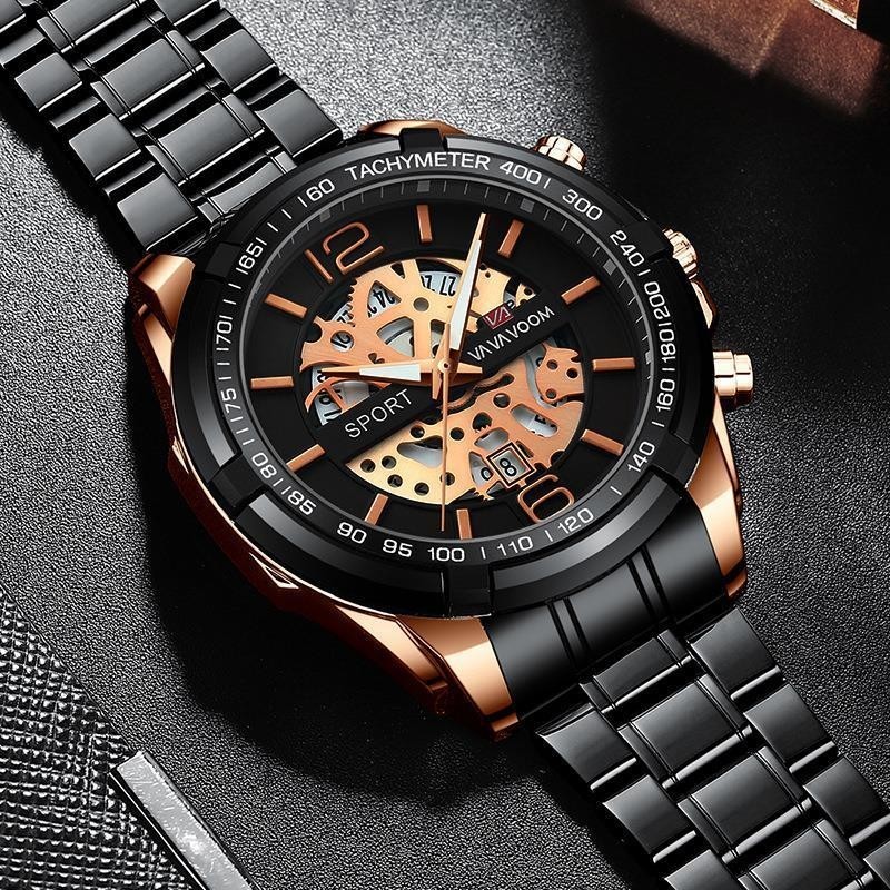 ✅COD Revelio Jam Tangan Pria VAVAVOOM Kasual Bisnis New Model Terbaru Dial Besar Strap Rantai Stainl