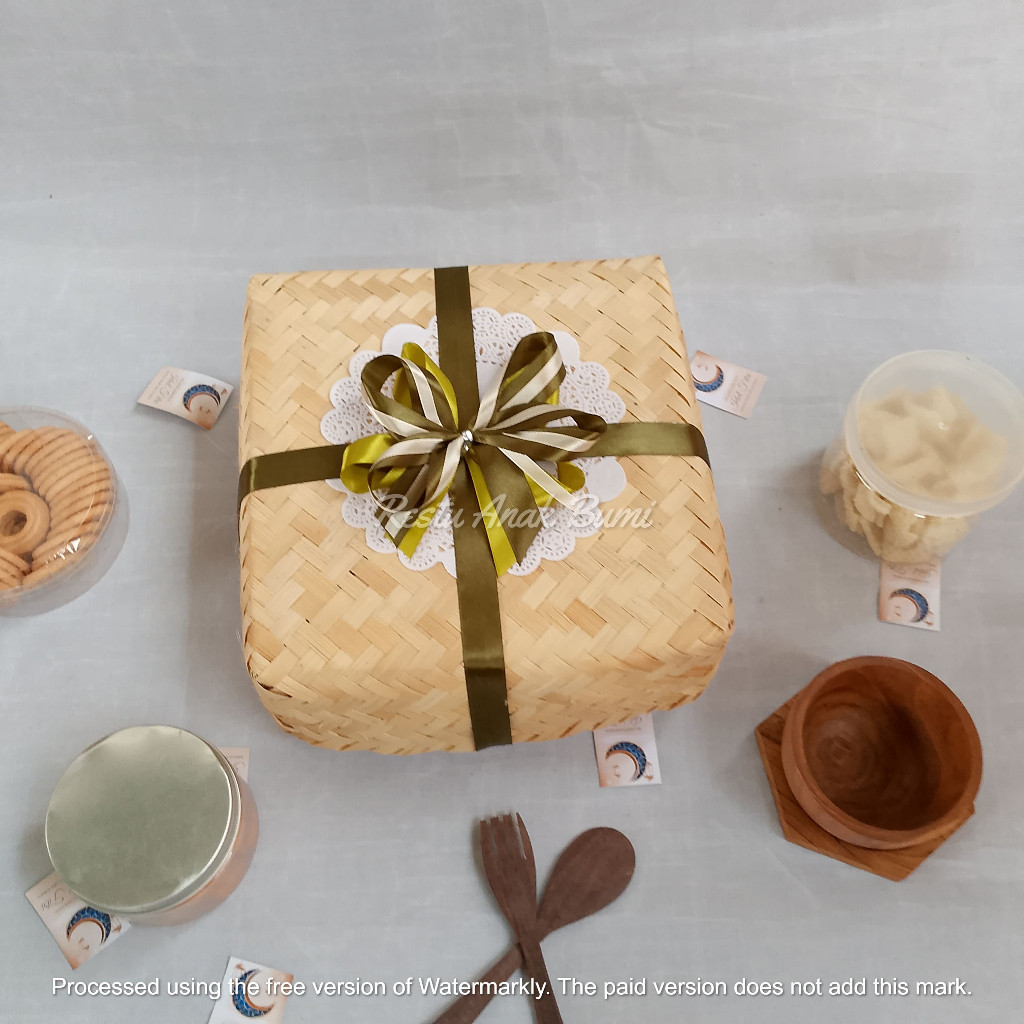 

B083 (Ramadhan Series) Besek Kotak Bleaching Pita Kertas l hampers lebaran l hampers l ater ater l wadah nasi l wadah kue kering l besek l wadah multifungsi l