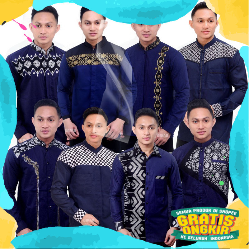 BAJU KOKO BORDIR BIRU NAVY LENGAN PANJANG PRIA MUSLIM LENGAN PANJANG TERMURAH/ 2024