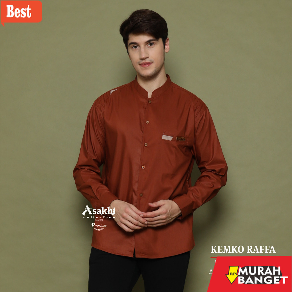 Baju muslim lengan panjang- ALA SANTRI - Baju Koko Pria Dewasa Raffa Warna Merah Bata
