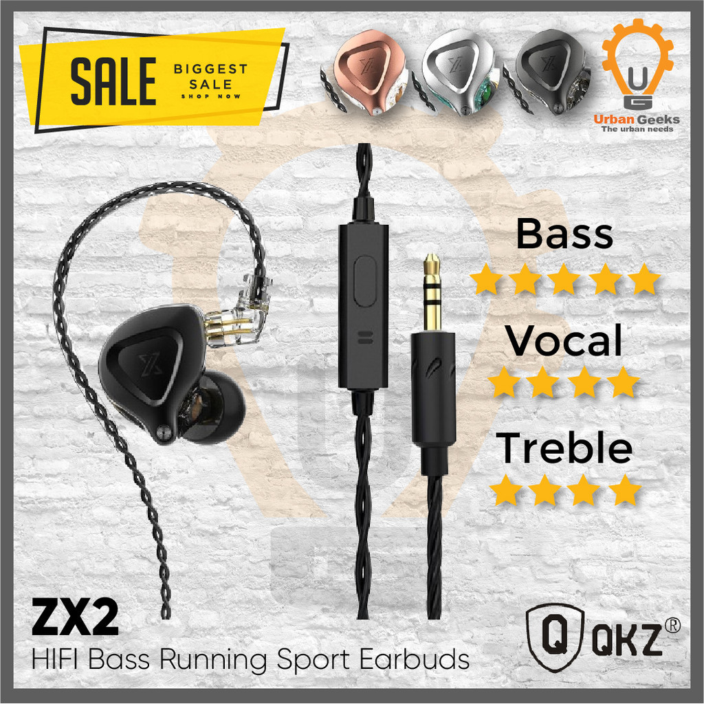 QKZ ZX2 1DD Dynamic In-ear Earphone HIFI Bass Running Sport Earbuds with Mic
