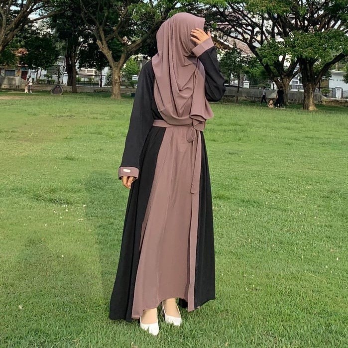 PAKET MURAH BELI 1 GRATIS 1 Model Baju Gamis Kombinasi dua Warna Polos Wanita Remaja Muslim Terbaru Bahan Premium Kekinian 2021 TM 2