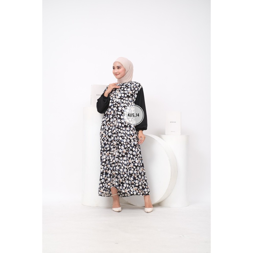 Belvina Dress Ld 120 | Gamis Rayon Motif Kombinasi Crinkle Stylish