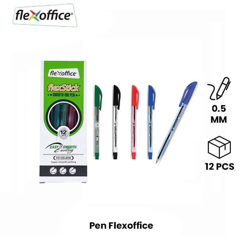 

(Box/Lsn) Bolpen / Pulpen Flexstick 0.5 mm Flexoffice FO-GELB08 - Hitam