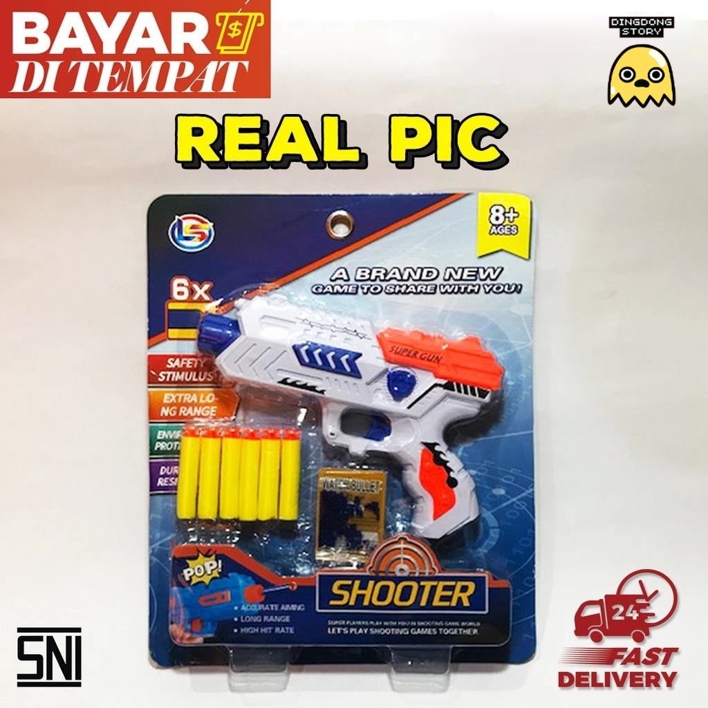 MAINAN PISTOL NERF PISTOL PELURU BUSA PISTOL PELURU KARET MURAH MAINAN ANAK LAKI LAKI