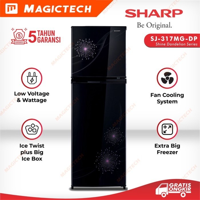 KULKAS SHARP 2 PINTU SJ-317MG-DP / SJ-317 LOW VOLTAGE 256L - PINK