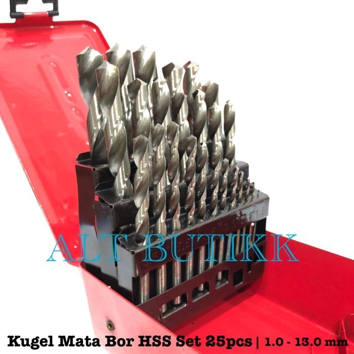 mata bor besi kugel KUGEL MATA BOR BESI HSS SET 25 PCS | DRILL BIT SET 1.0 - 13 mm