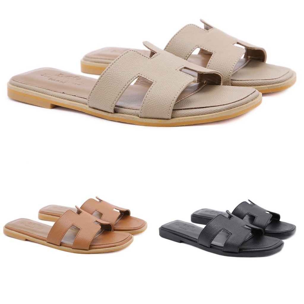 Sandal Wanita #456-H New Oran Sandals Slider Bahan Kulit Epsom