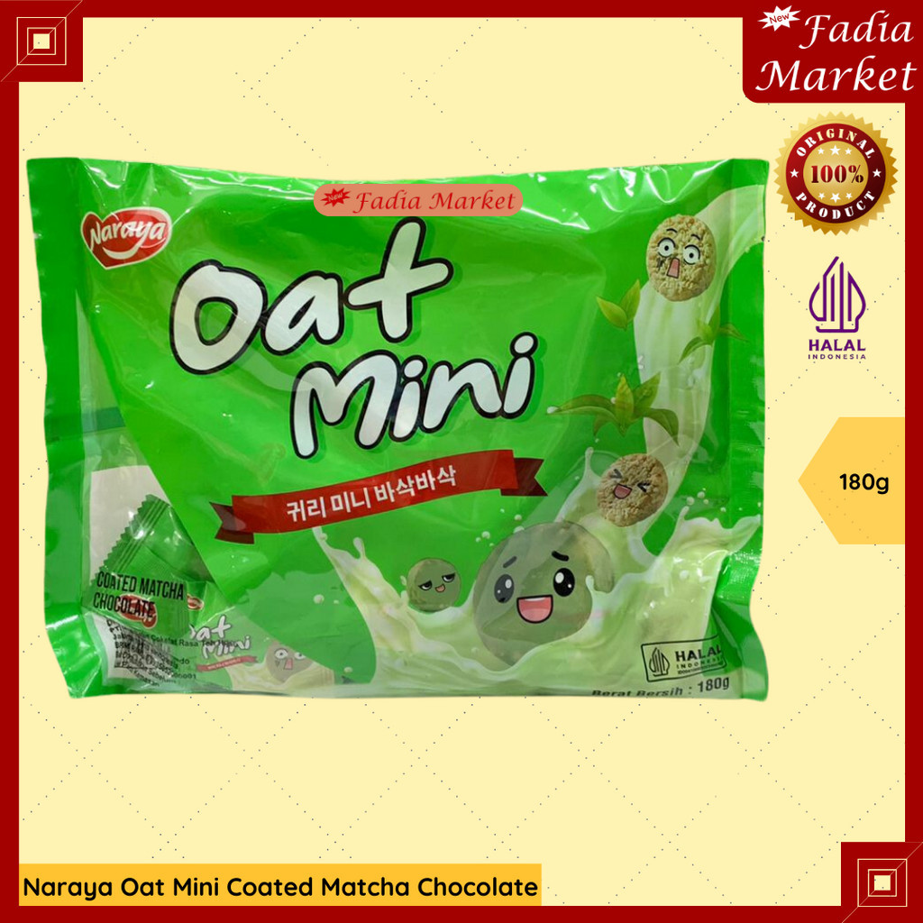 

DISKON EXP JUNI 2025 Naraya Oat Mini Coated Matcha Chocolate Biscuit Gandum Green Tea Coklat 180g