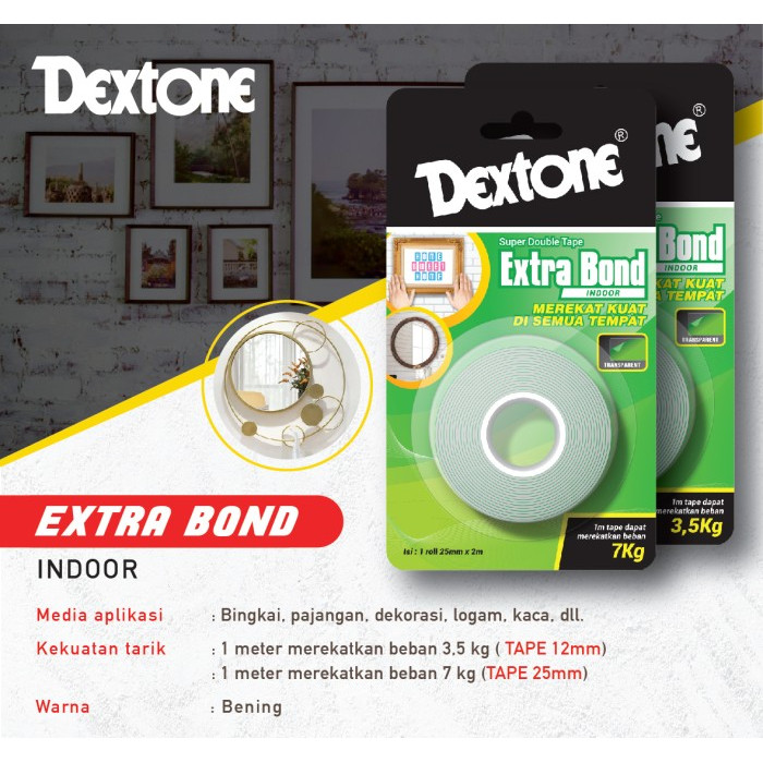

Lem Double Tape Indoor Dextone Extrabond Hijau 12mm dan 25mm