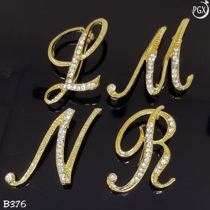 NEW Bros Huruf Inisial Nama Aksesoris Hijab Jilbab - B376 NEW - Gold, Tulis Huruf