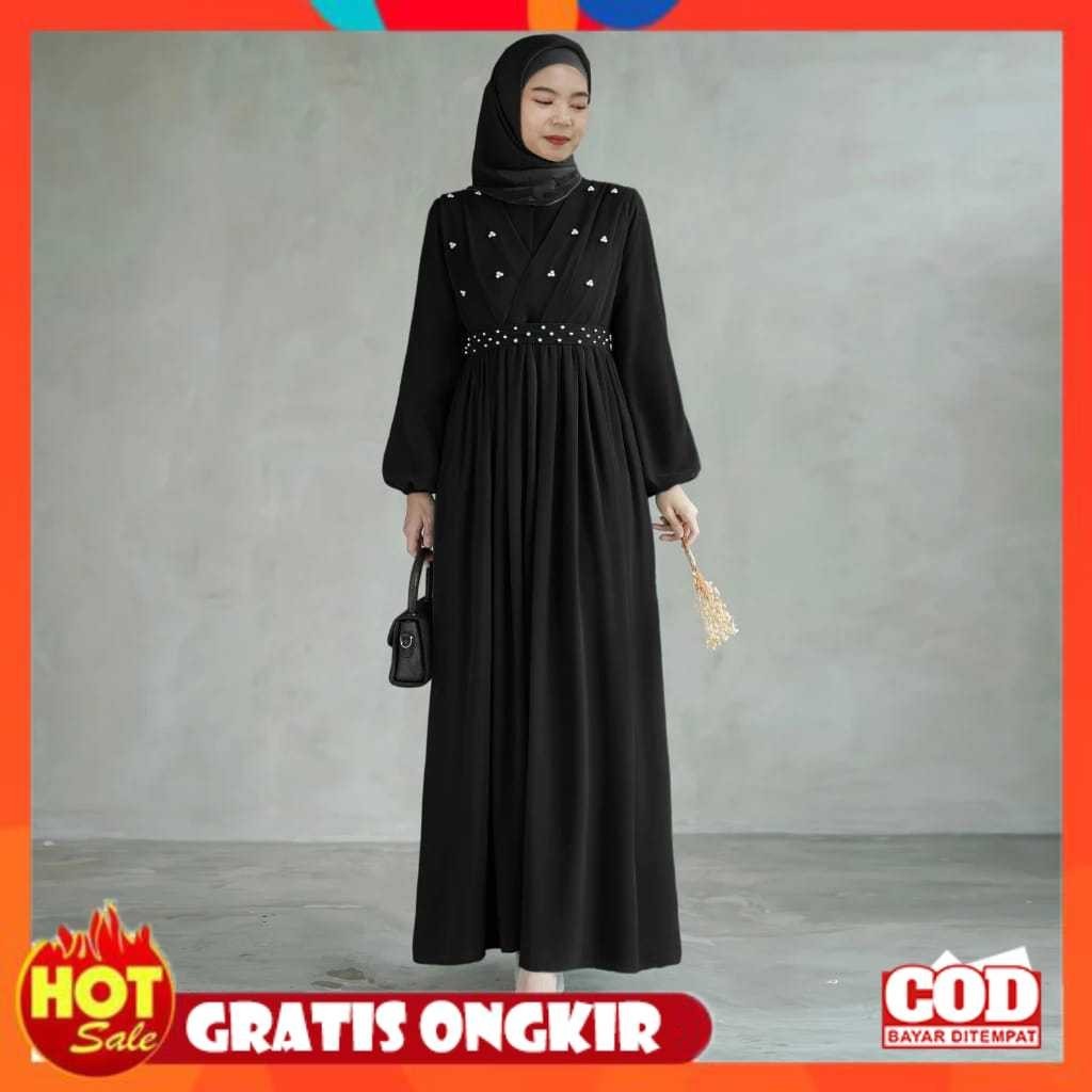 KAIN ADEM HALUS TEBAL / Mutiara Dress Gaudy Maxi Busui Friendly Gamis Ceruty Babydoll Theressa Dress