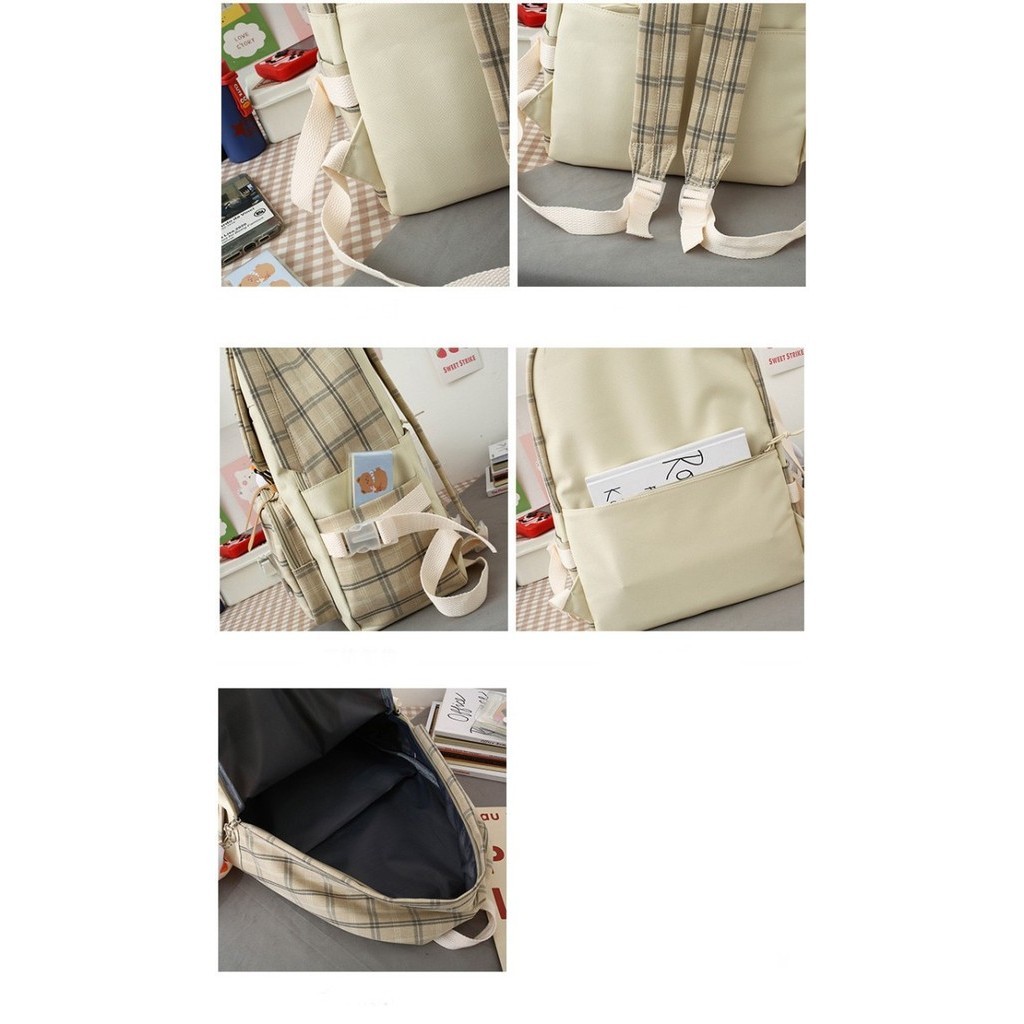 Tas Ransel Anak Wanita impor set 5 in 1  Backpack Korea - Krem