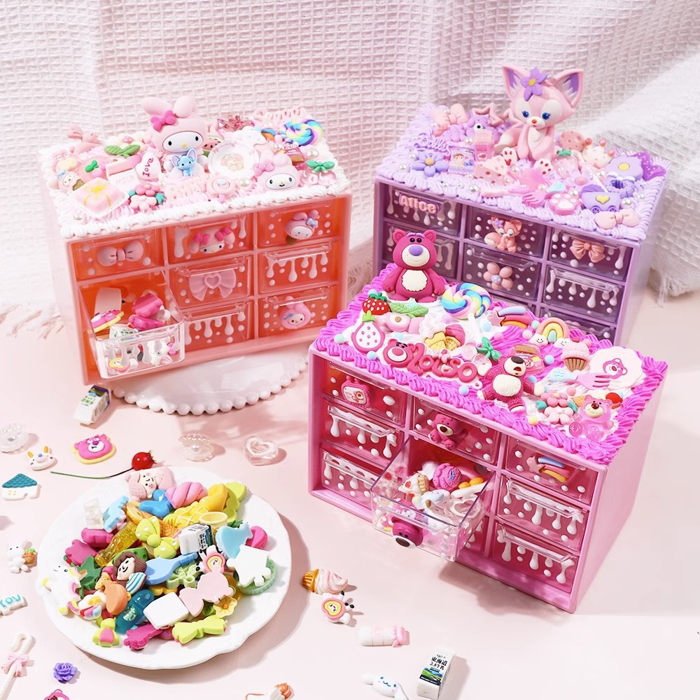 DIY Deco Cream Kit/Deco Cream Clay Kotak /Stationery Pake Handmade 9 Drawers Storage Box Mini Drawer