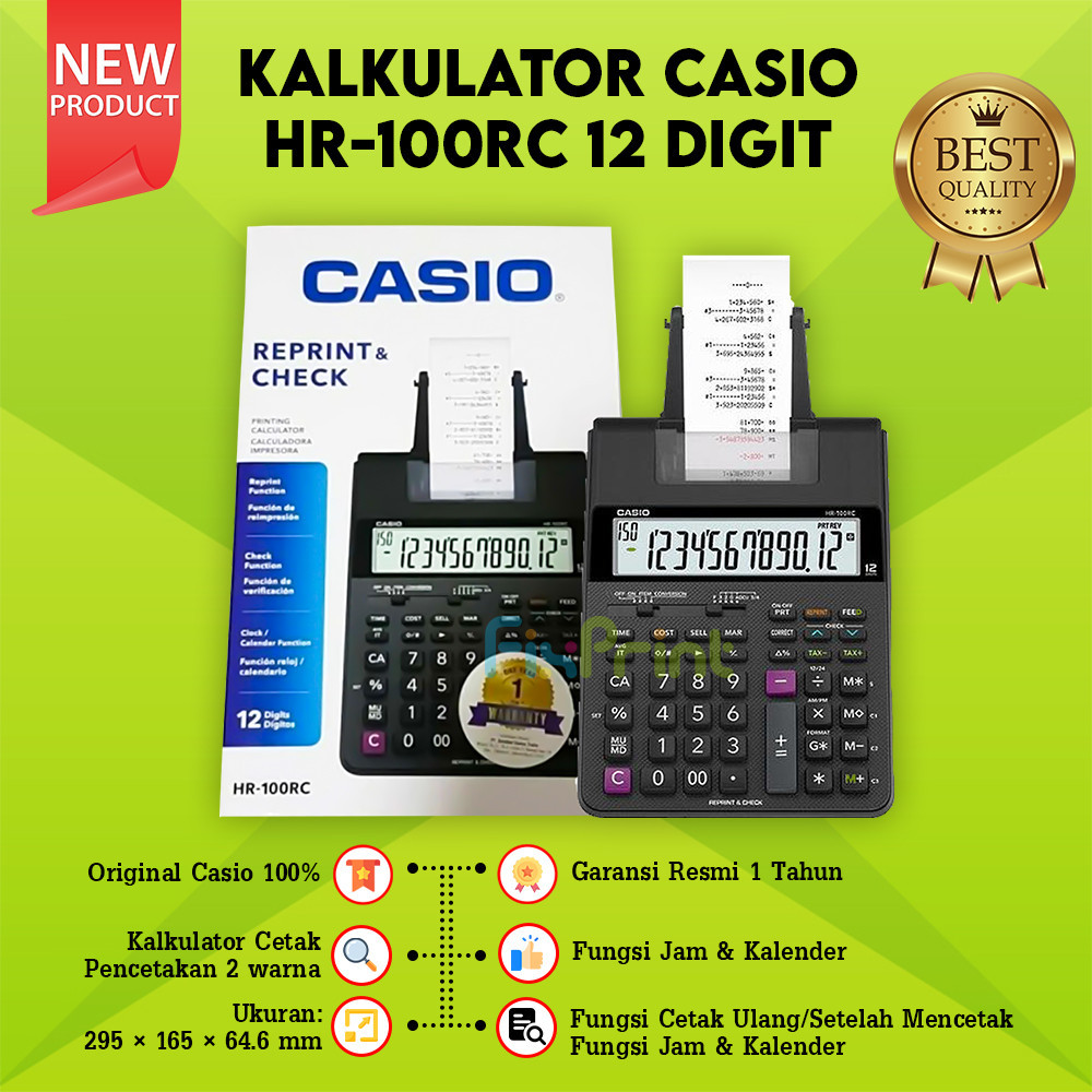 

Casio HR-100RC 12 Digit Printing Calculator Struk Kalkulator Kasir New