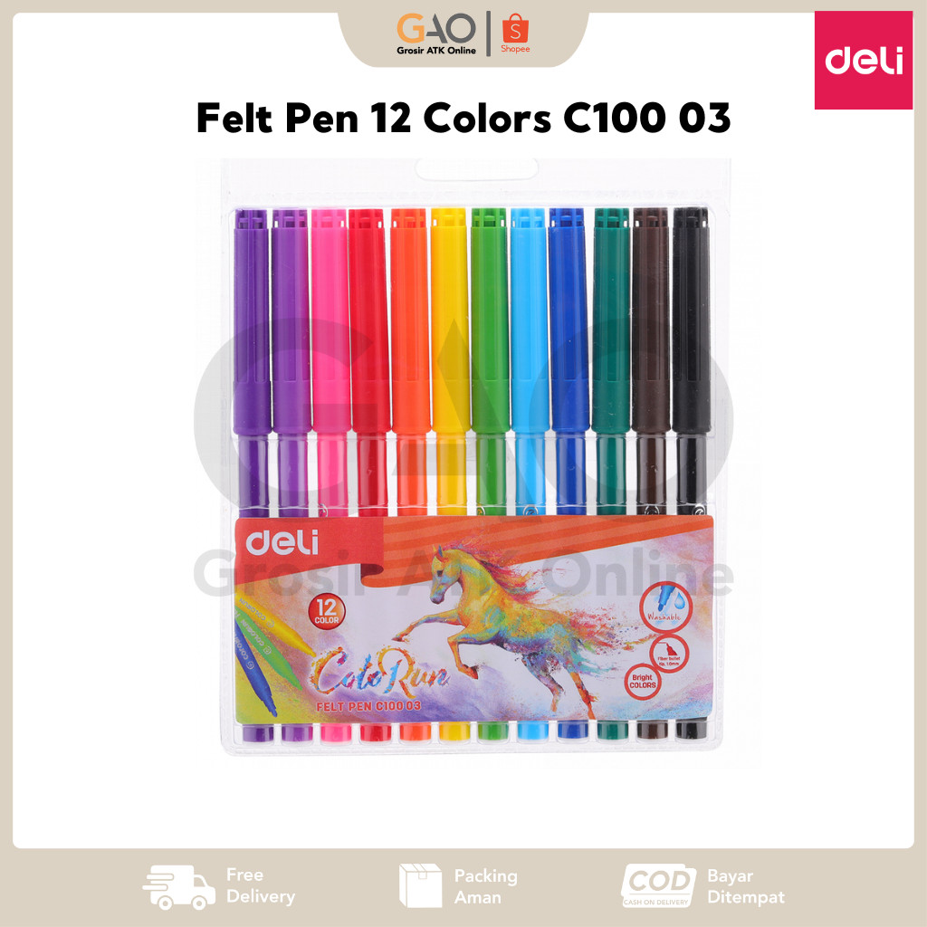 

Felt Pen Deli 12 Colors Spidol Warna Deli 1.0mm 12 Warna C100 03