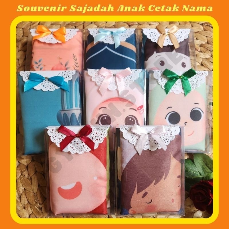 Souvenir Ultah Anak Lucu Sajadah Travel Custom Nama Printing Karakter |Suvenir Ulang Tahun Aqiqah Kh