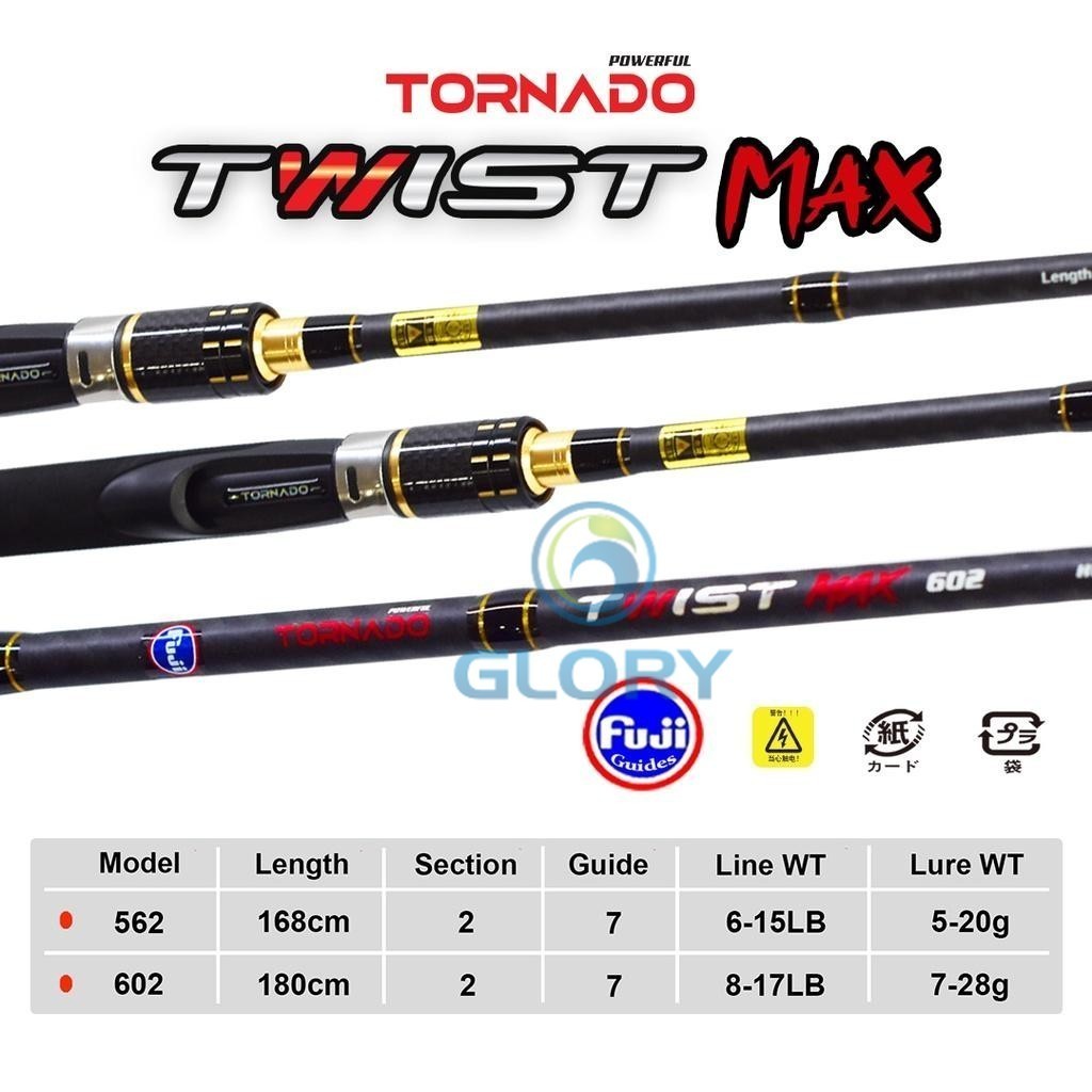Tornado Twist Max 562 602 6-15lb 8-17lb Joran Spinning Carbon Solid Ring Guide Fuji Tangkai Pancing 