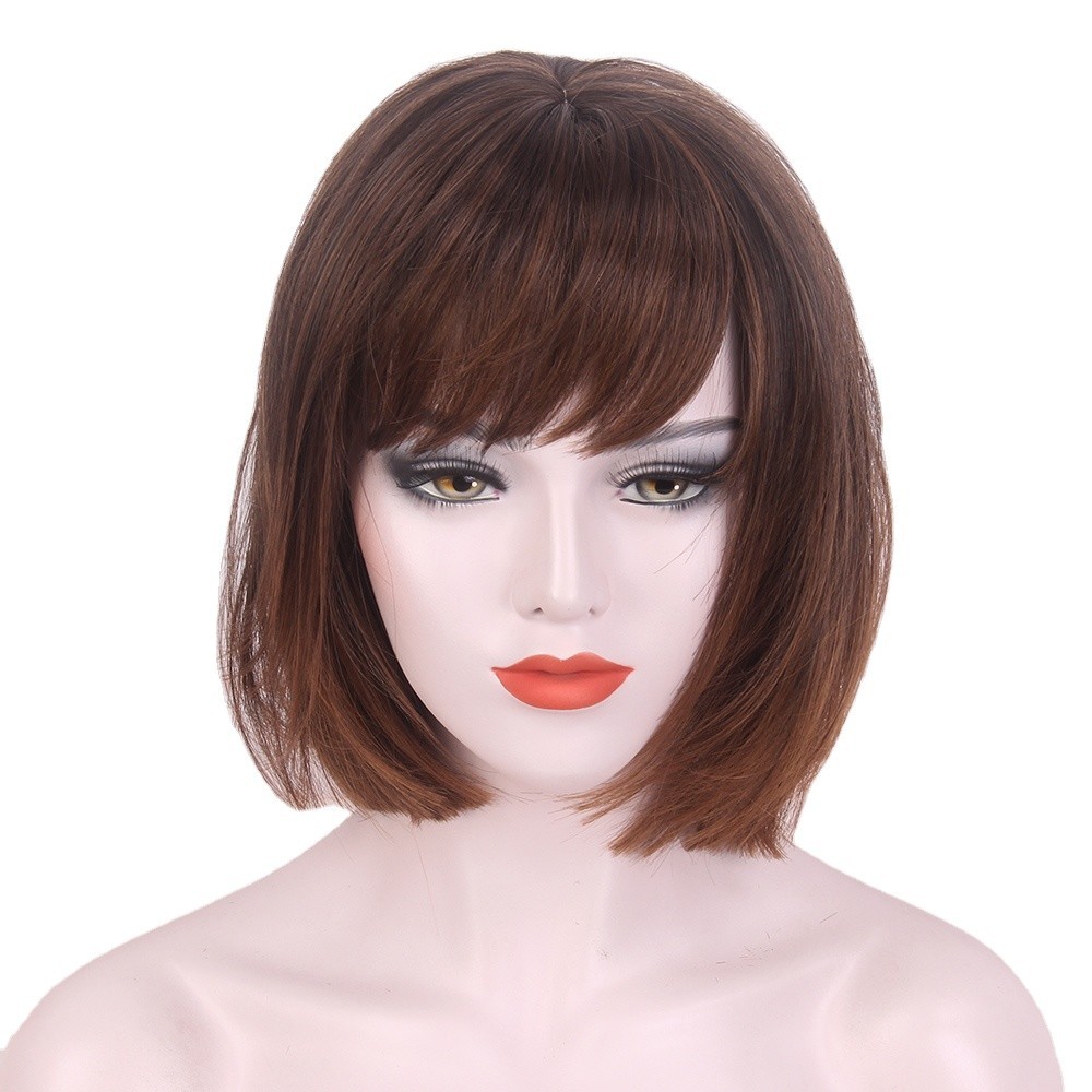 STfantasy Bob Wig Ombre Coklat Rambut Lurus Pendek untuk Wanita Mesin Sintetis Membuat Wig