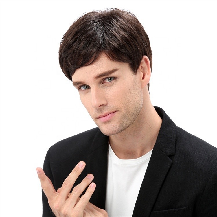 Wig Pendek Coklat Tampan Rambut Sintetis Alami Wig Australia Rambut Wig untuk Pria untuk Pria