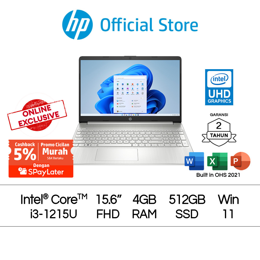 Spaylater 0% - Laptop HP 15s-fq5148TU Core i3 UHD 4GB & 8GB RAM 512GB SSD W11 15.6 Inch Intel Garans