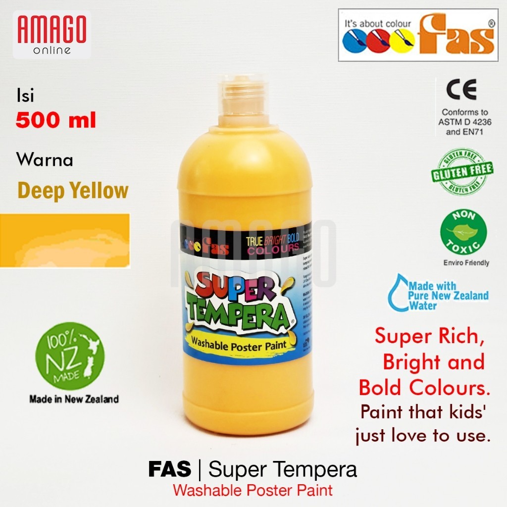 

FAS Super Tempera Washable Poster Paint Cat Lukis Cepat Kering Sekolah 500 ml - warna Deep Yellow 009
